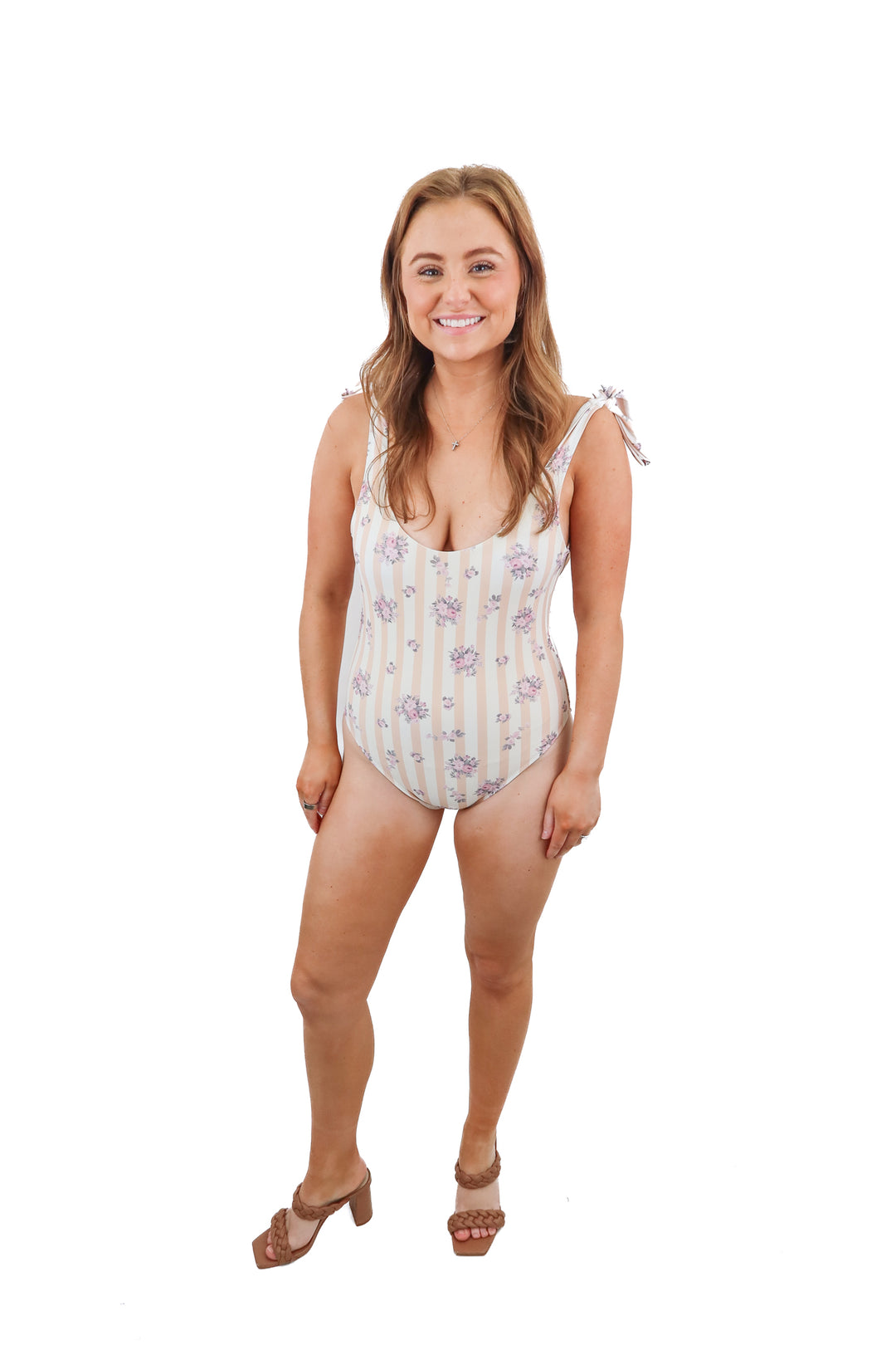 Show Me Your Mumu pink stripe/floral one piece swim set (S; retail $168)