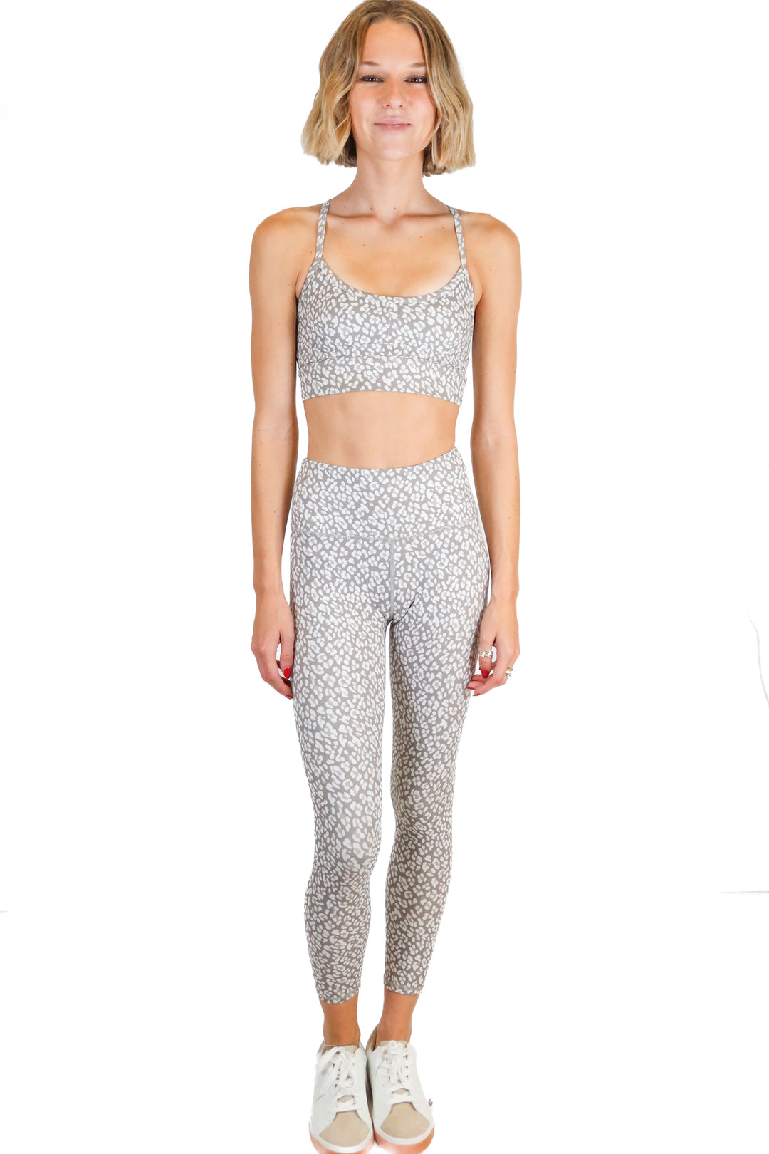Varly Taupe Leopard Print Active Set (XS; retail $166)