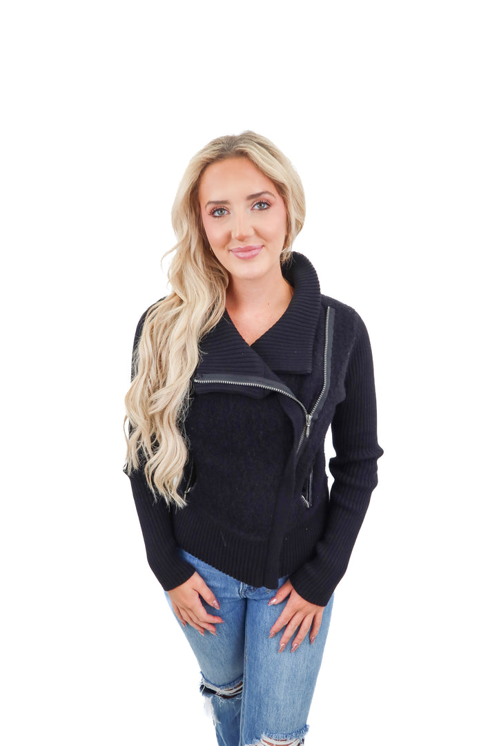 margaret olexy black knit zip up (m*)