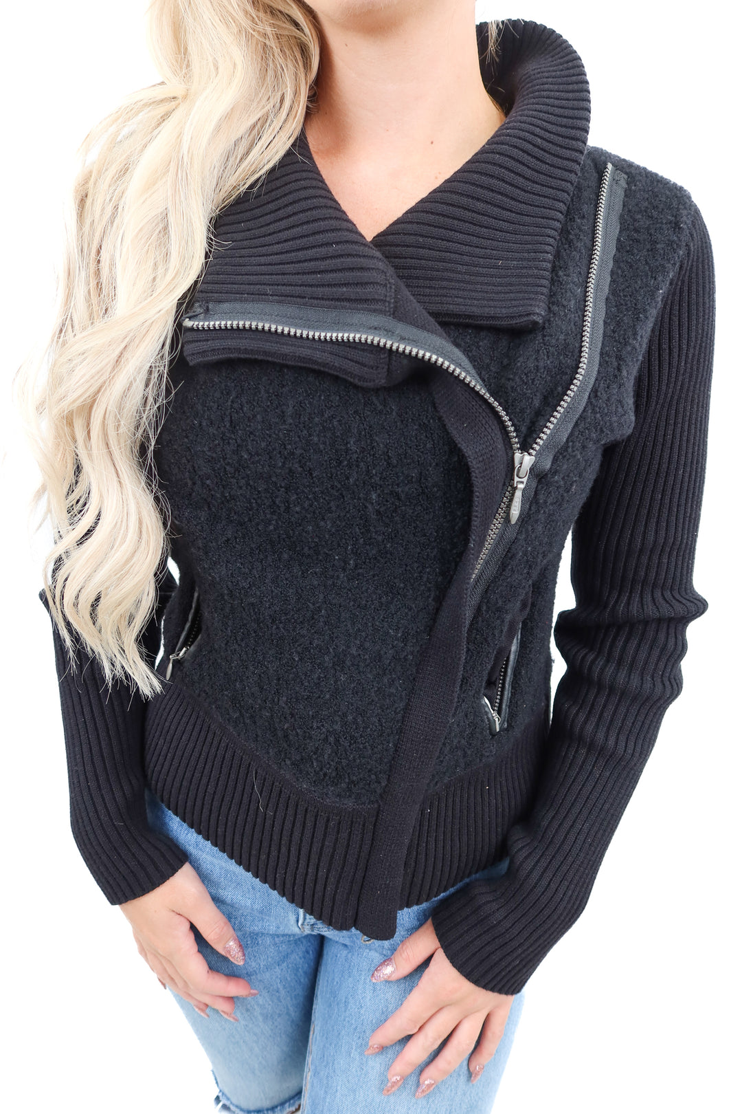 margaret olexy black knit zip up (m*)