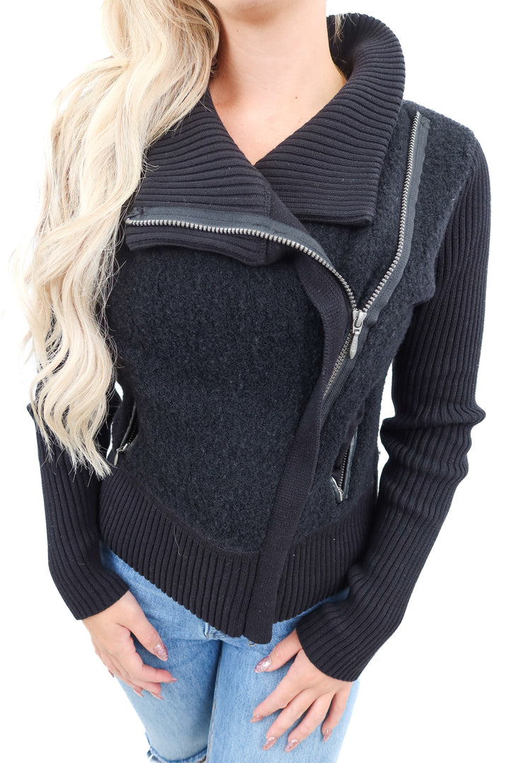 margaret olexy black knit zip up (m*)