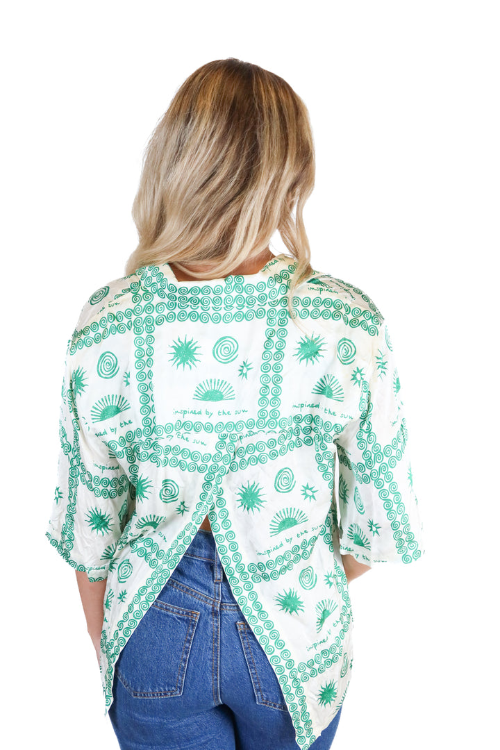 Anthropologie cream and green silk button up (s; retail $120)
