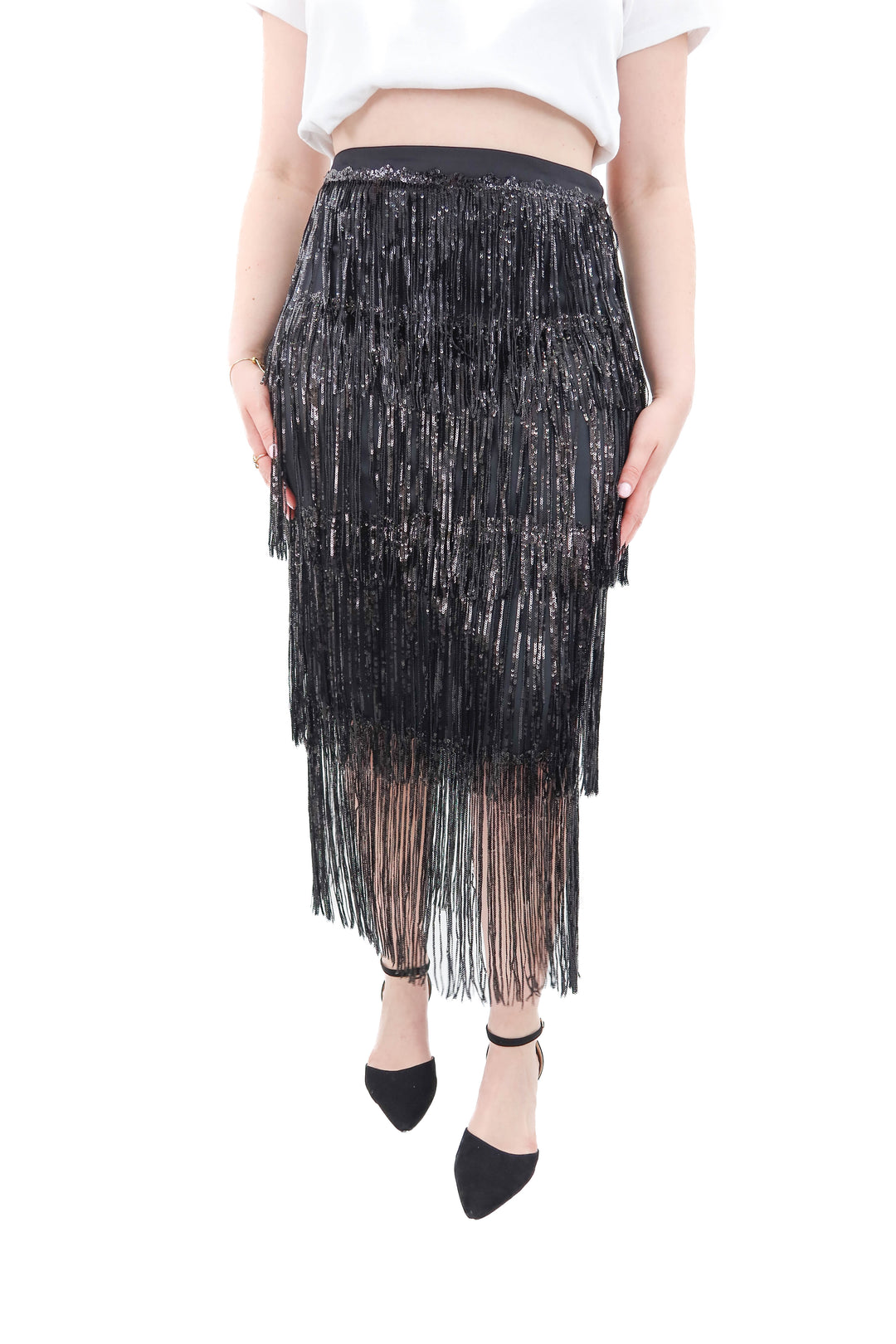 vici black fringe skirt NWT (l)