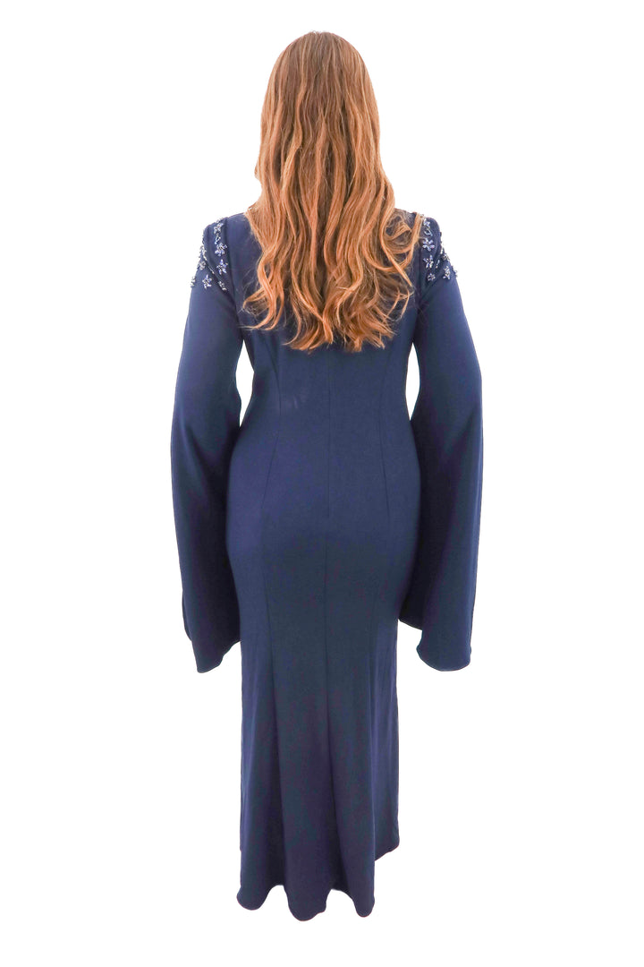 adrianna papell navy dress with floral sequins (10; retail $300)
