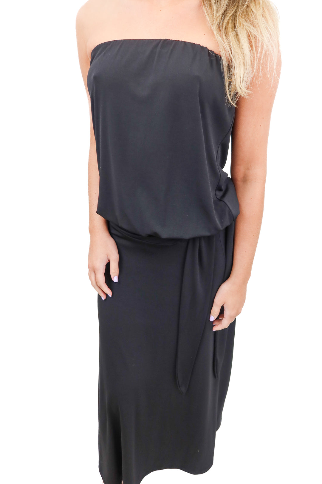 veronica m strapless black maxi dress (xs)