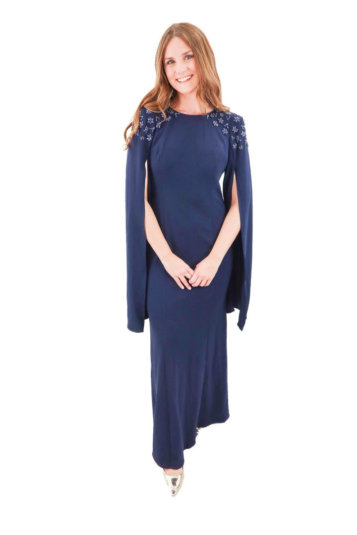 adrianna papell navy dress with floral sequins (10; retail $300)