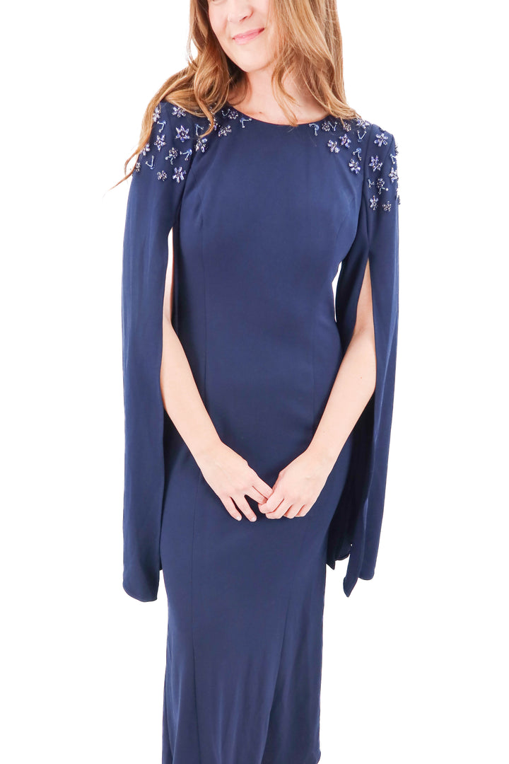 adrianna papell navy dress with floral sequins (10; retail $300)