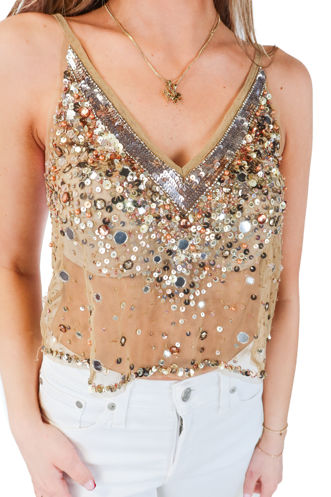 anthropologie gold sequin top (xs/s; retail $98)