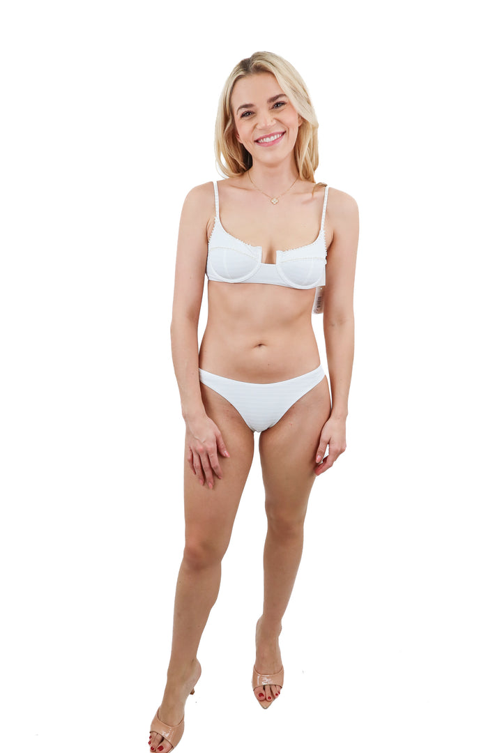 Ricki beach club white with pear embellishment swim set (XS; retail $155)