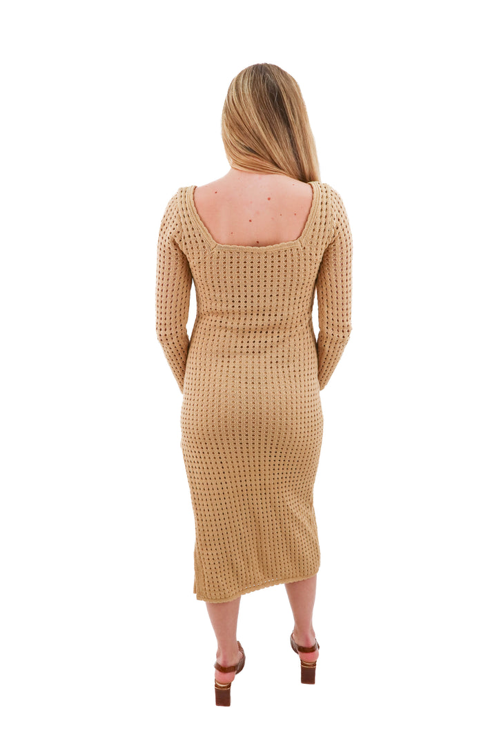 vici long sleeve crochet tan dress (l)