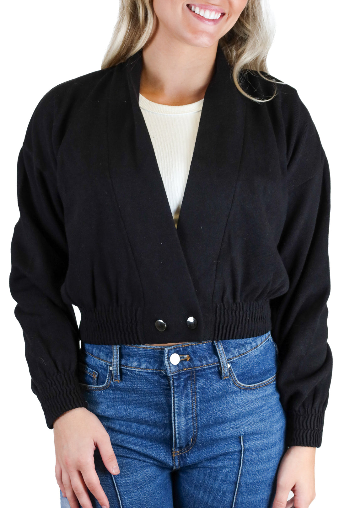 Theo black knit sweater w/ buttons (XS; retail $125)