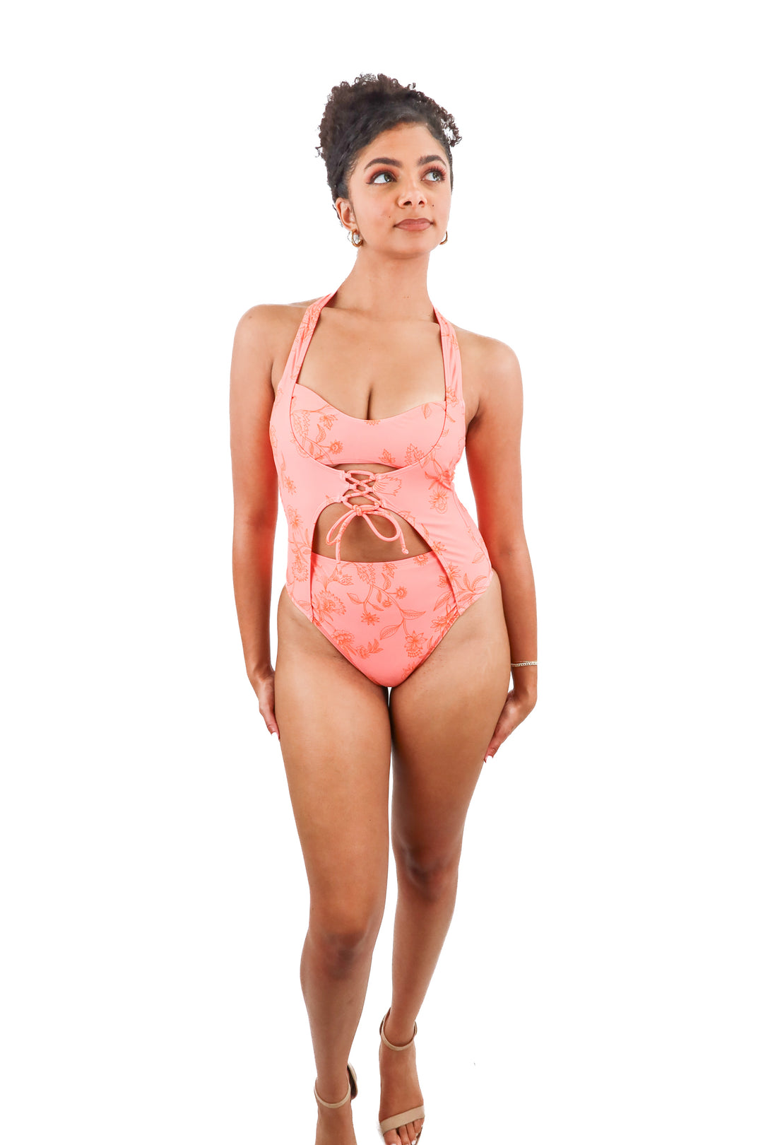 Cupshe coral floral one piece swim NWT (S)