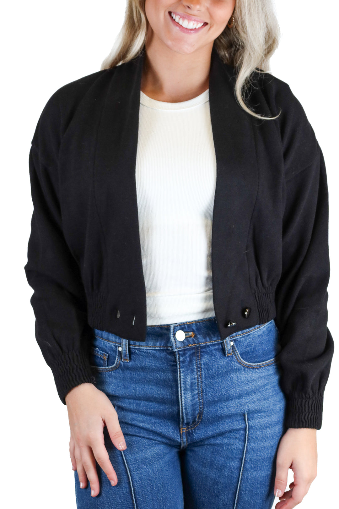 Theo black knit sweater w/ buttons (XS; retail $125)