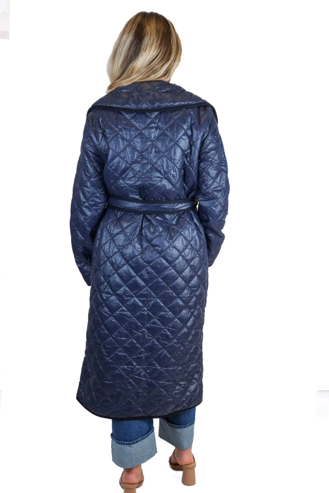 ann taylor navy blue long puffer coat (xs; retail $248)