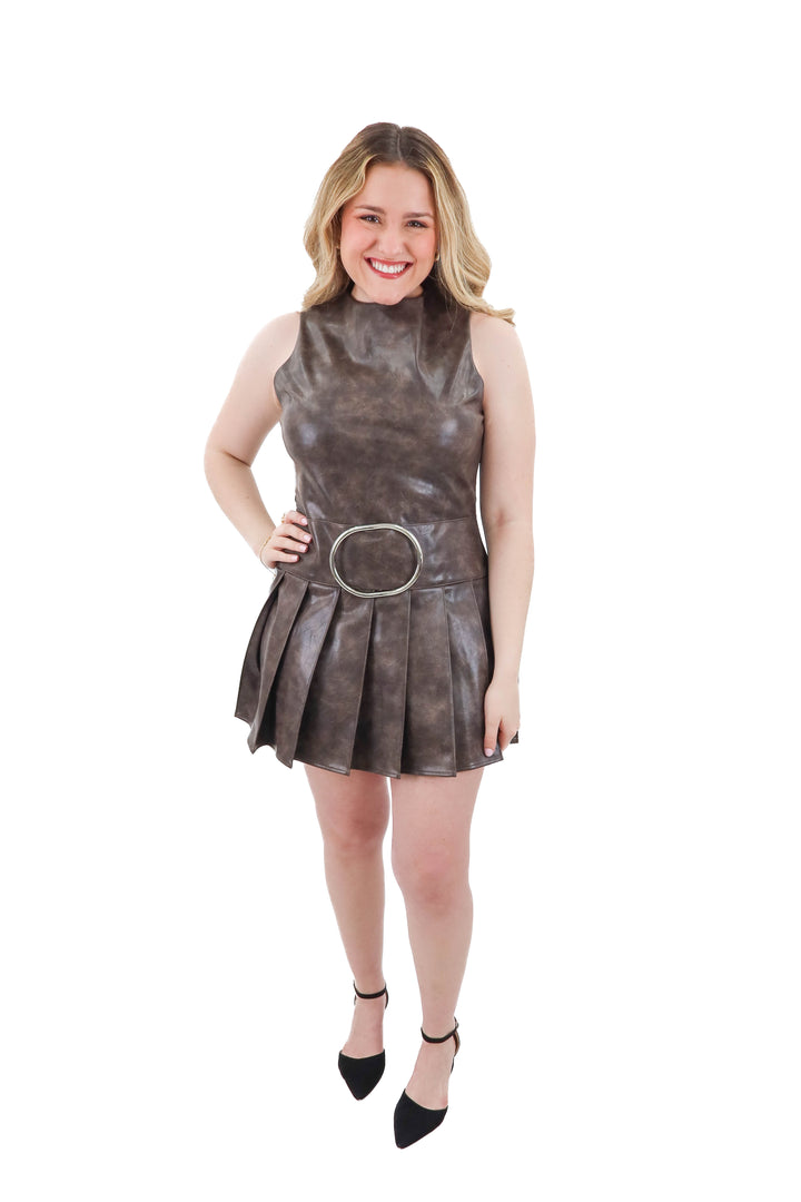 murci brown pleated dress NWT (10; retail $130)