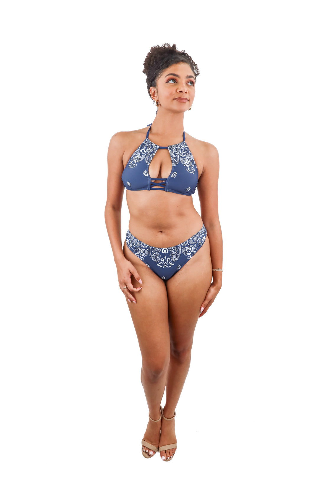 Cupshe navy blue bandana print swim set NWT (S)