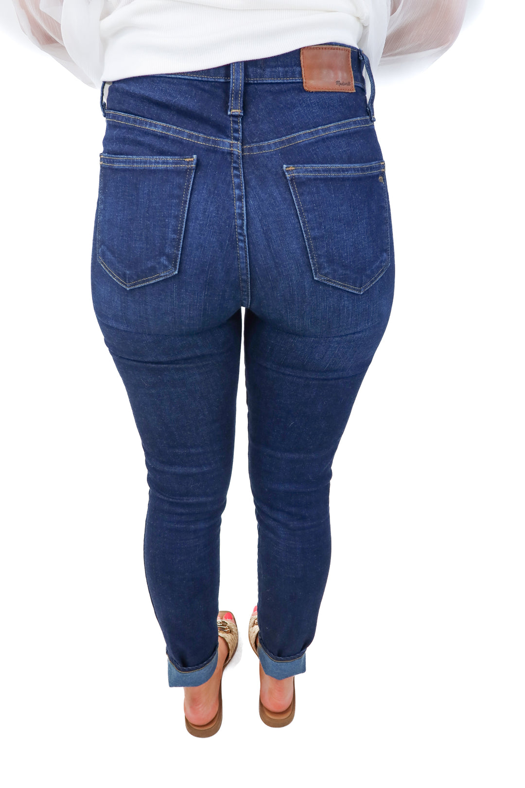 madewell dark wash skinny jeans (27; retail $128)