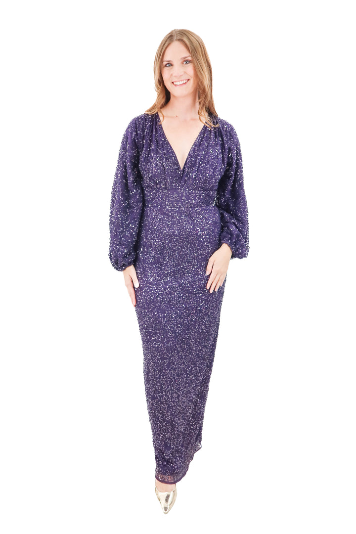mac Duggal purple sequin long sleeve dress (8; retail $598)