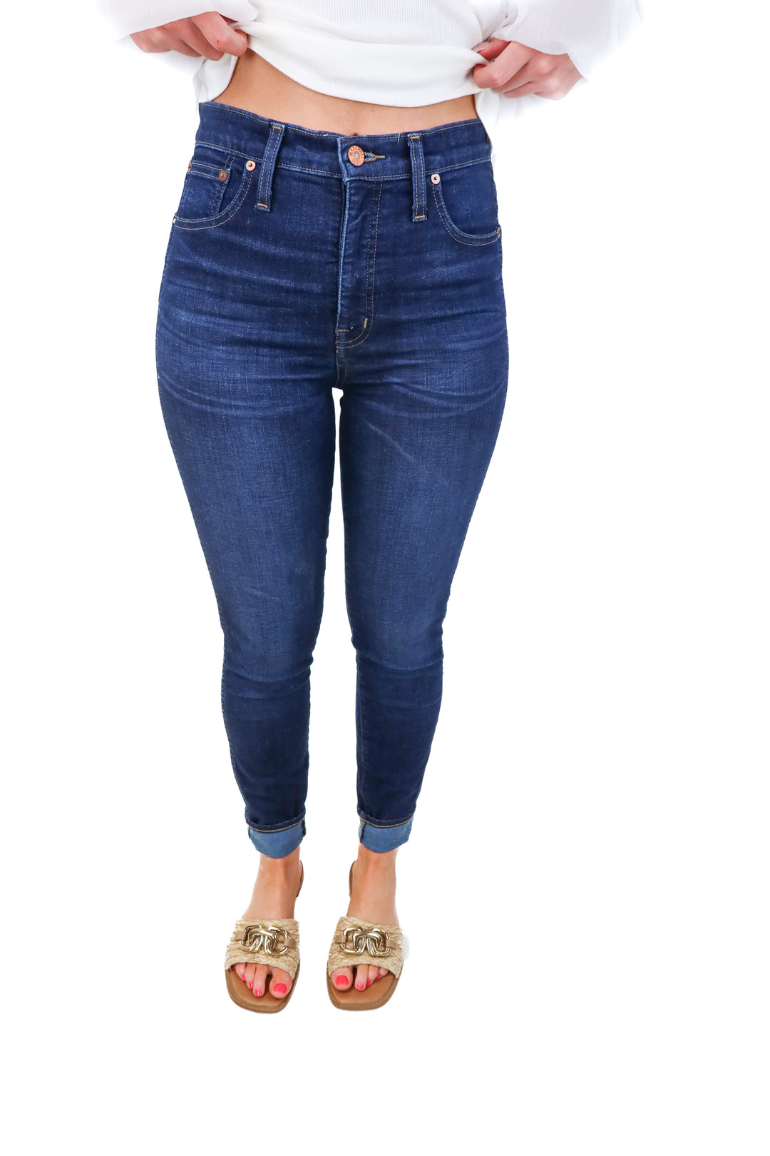 madewell dark wash skinny jeans (27; retail $128)