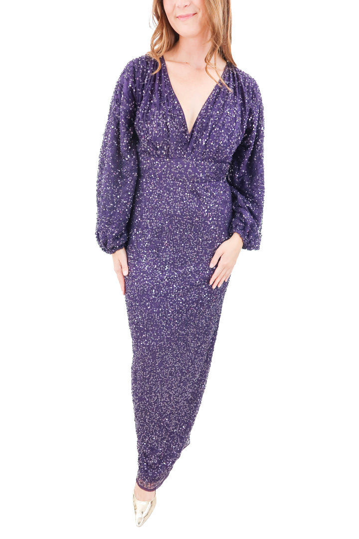 mac Duggal purple sequin long sleeve dress (8; retail $598)