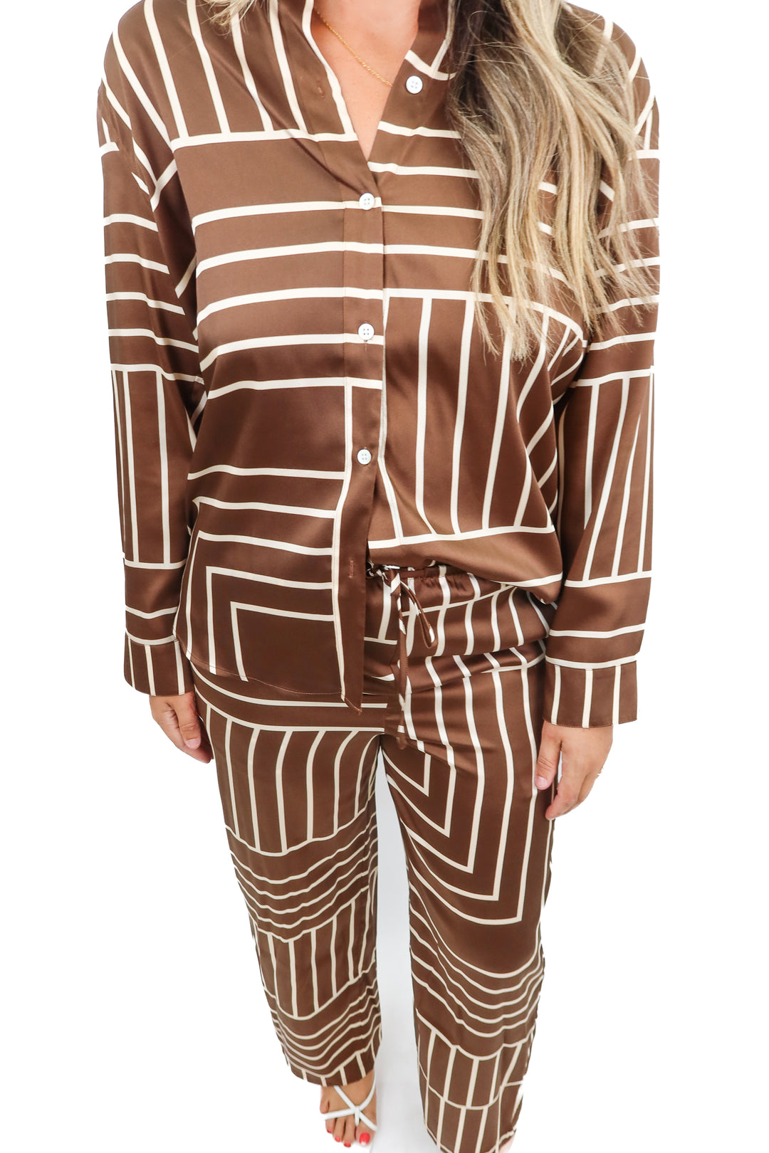rails brown printed silk set (m; retail $406)