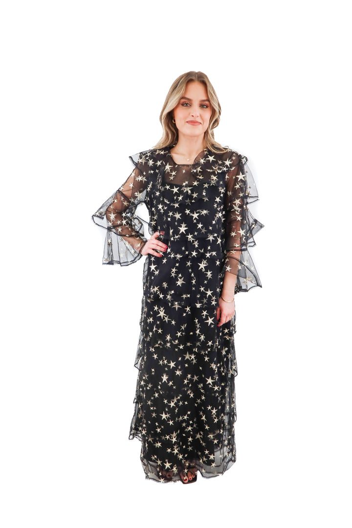 Sister Jane star tiered maxi dress (M; retail $217)