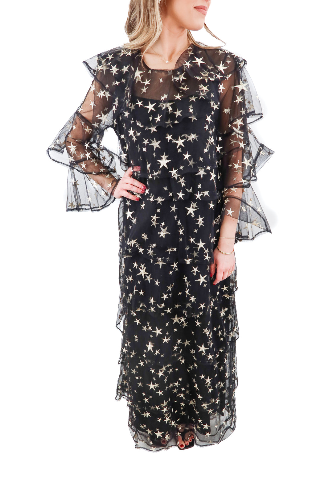 Sister Jane star tiered maxi dress (M; retail $217)