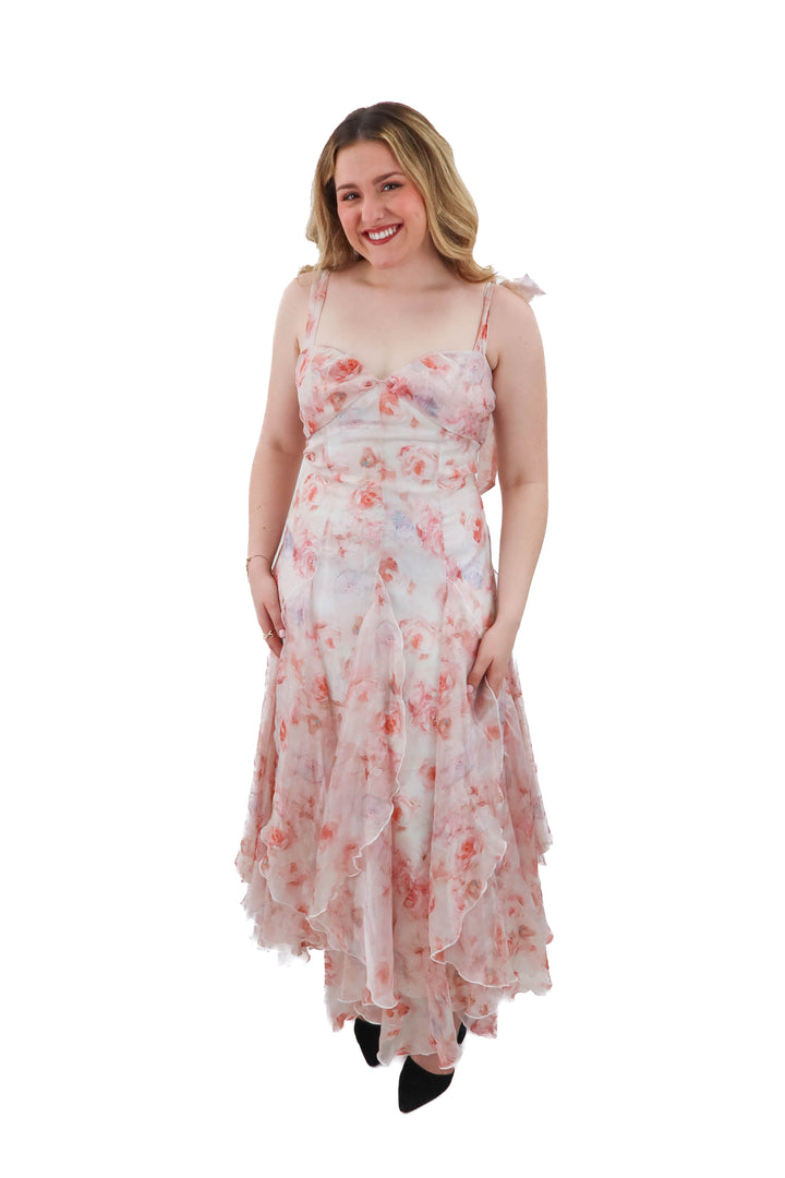 lulus light pink floral maxi dress (l; retail $99)