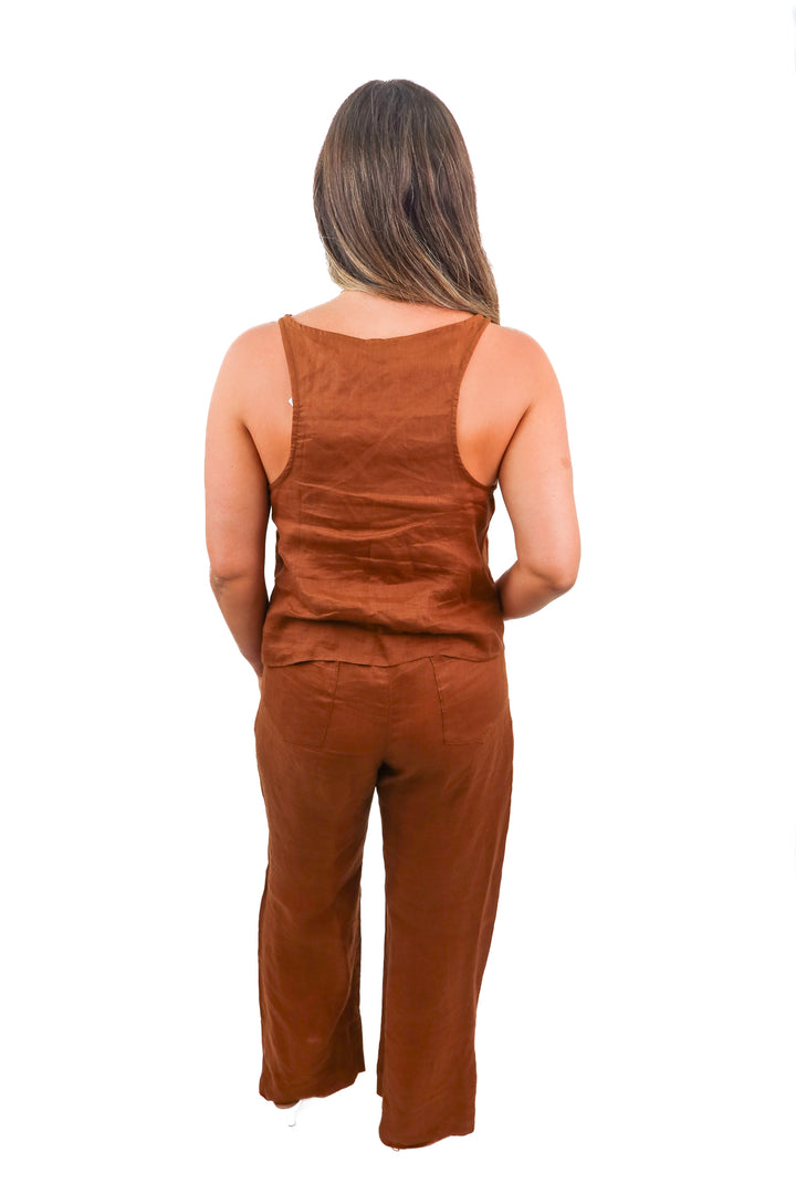 natalie busby brown linen set (m; retail $486)