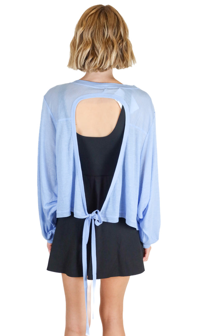 Nylora blue open back top NWT (o/s; retail $98)