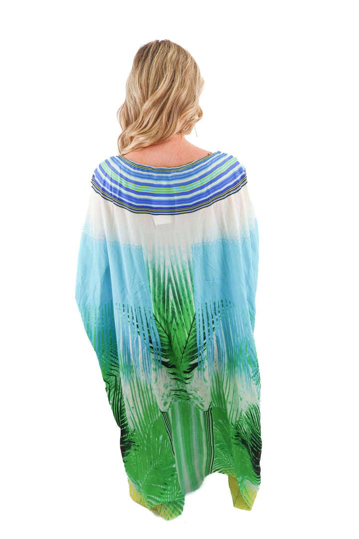 rococo sand blue/green print caftan (S; retail $495)