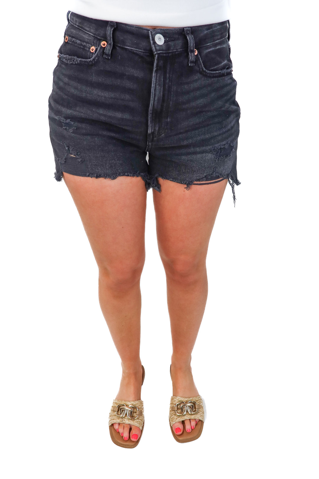 American eagle black high rise denim shorts (6)