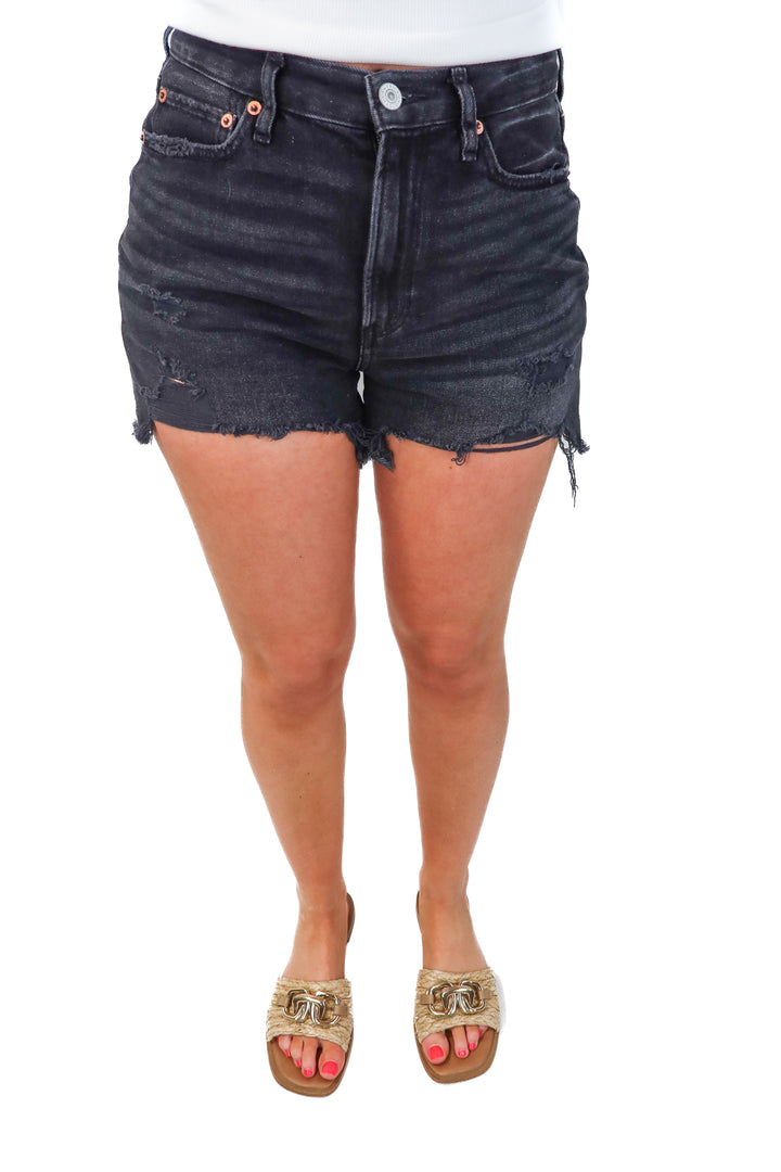 American eagle black high rise denim shorts (6)