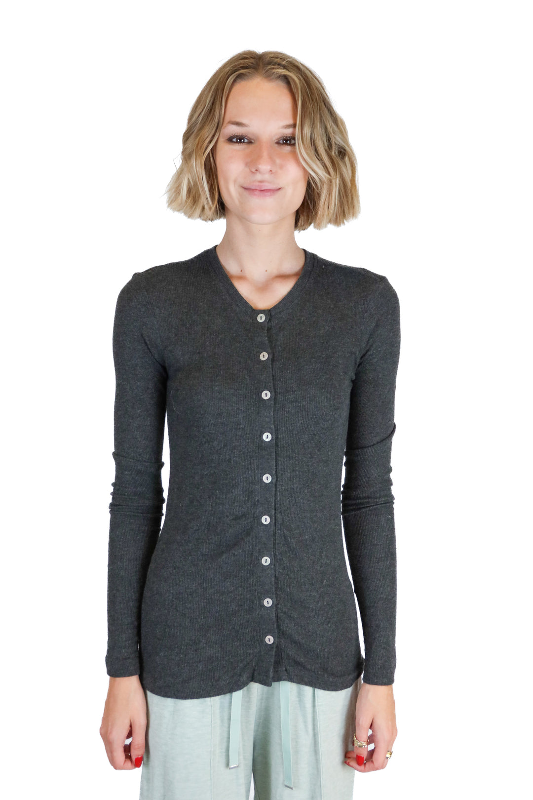 Goldie grey button long sleeve top (S; retail $129)