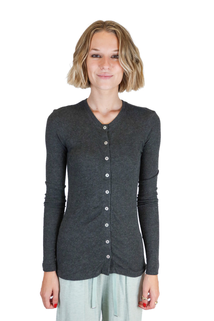 Goldie grey button long sleeve top (S; retail $129)