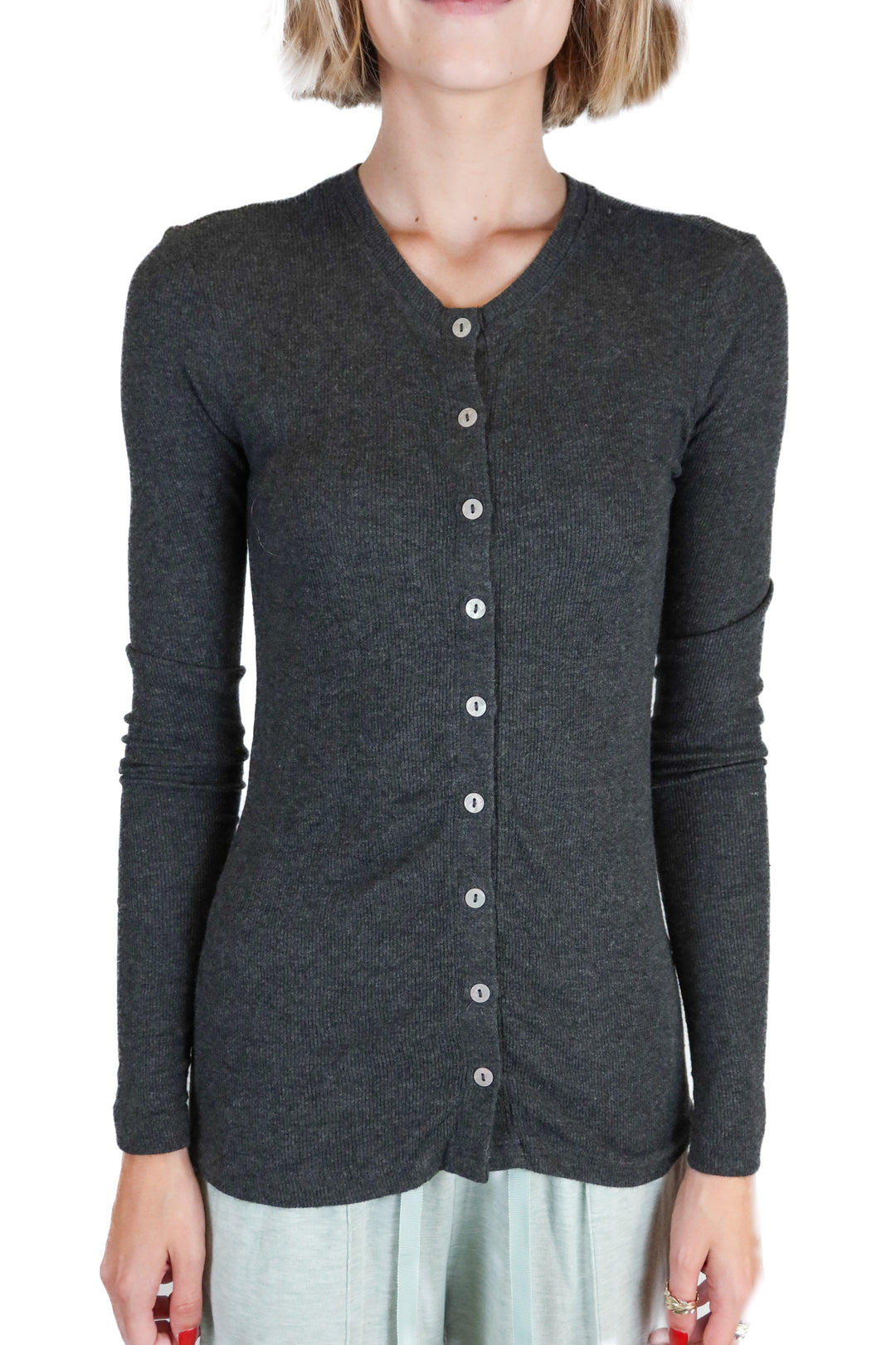 Goldie grey button long sleeve top (S; retail $129)