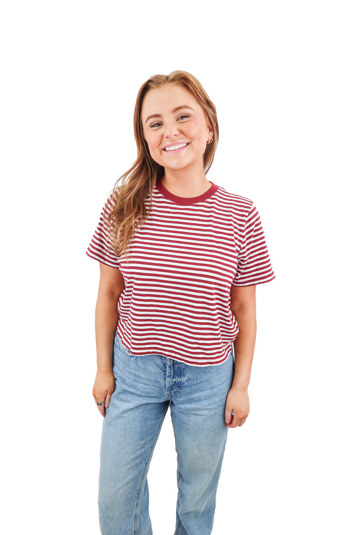 madewell maroon/white striped top (s; retail $42)