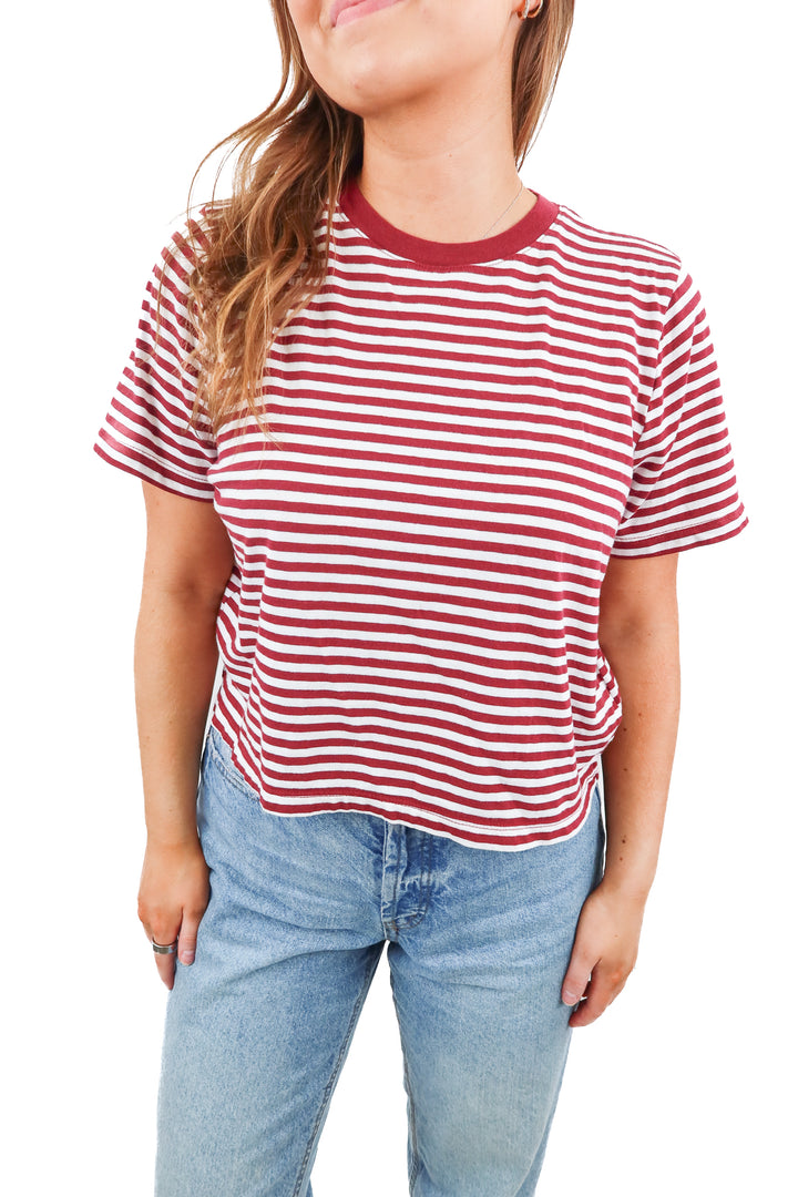 madewell maroon/white striped top (s; retail $42)