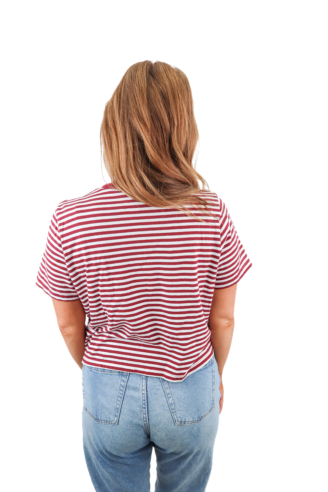madewell maroon/white striped top (s; retail $42)