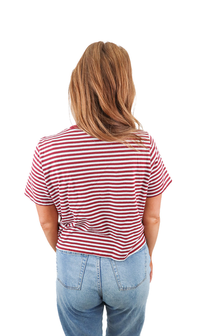 madewell maroon/white striped top (s; retail $42)