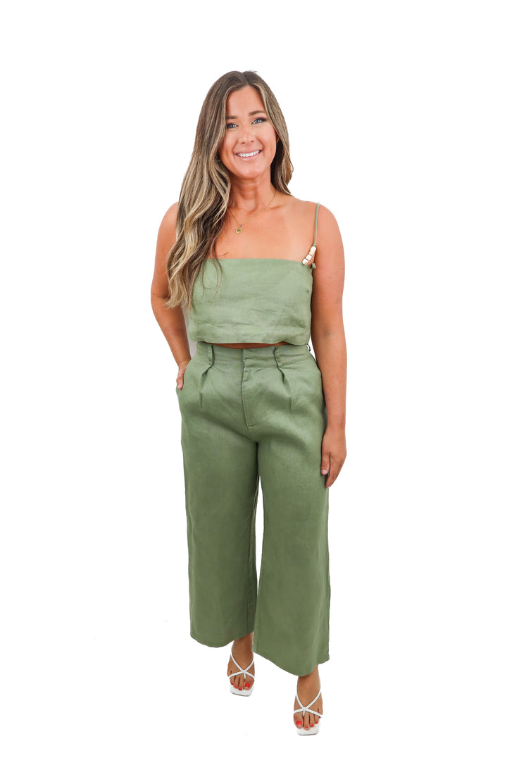 faithful the brand green linen set (6; retail $325)