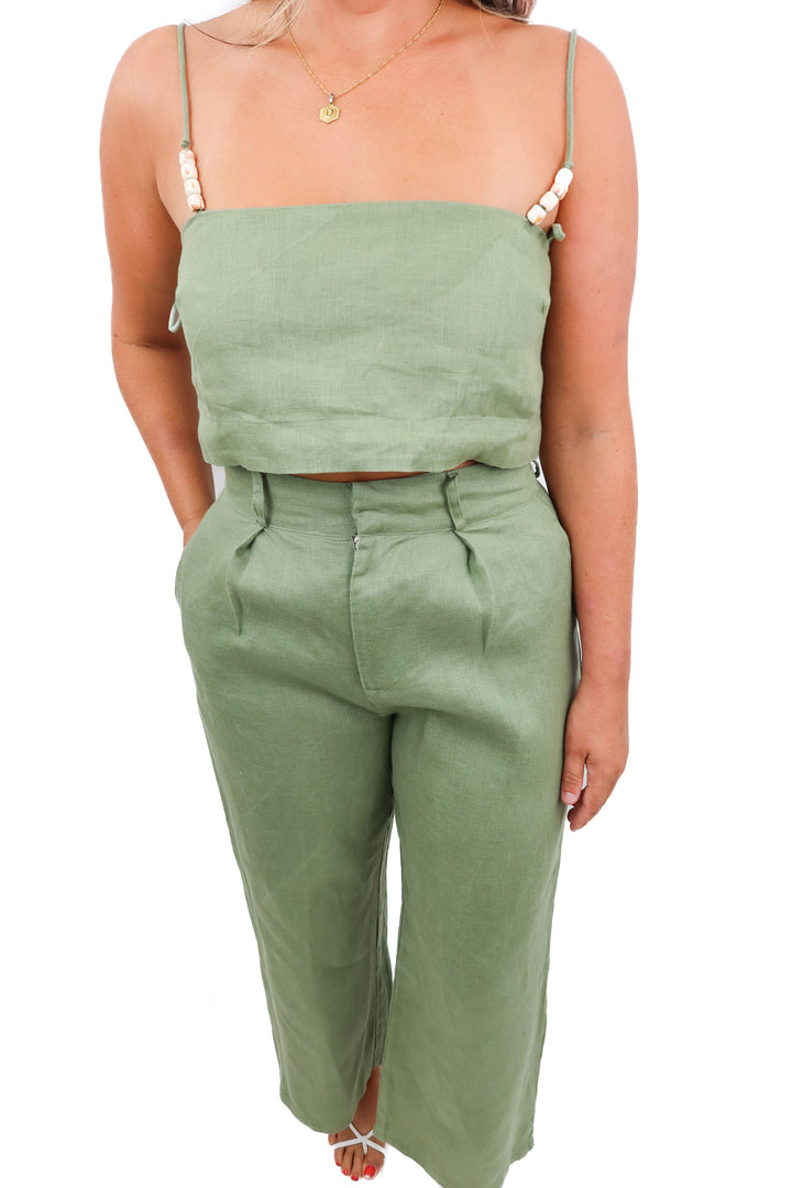 faithful the brand green linen set (6; retail $325)