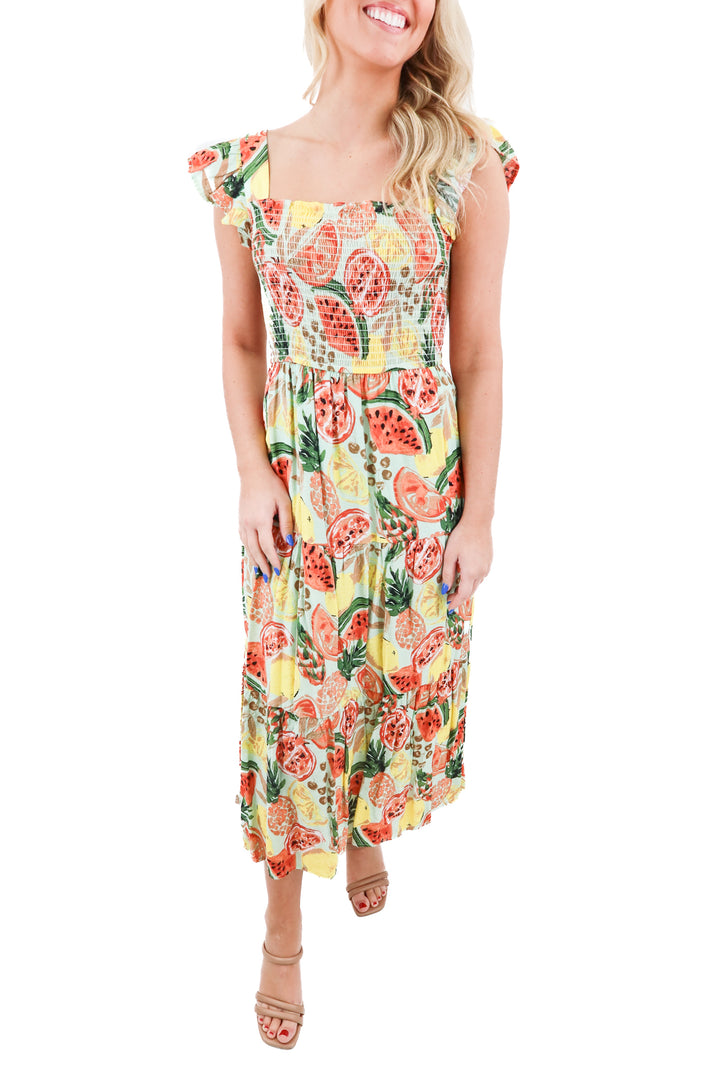 By the River fruit maxi dress (M; retail $70)