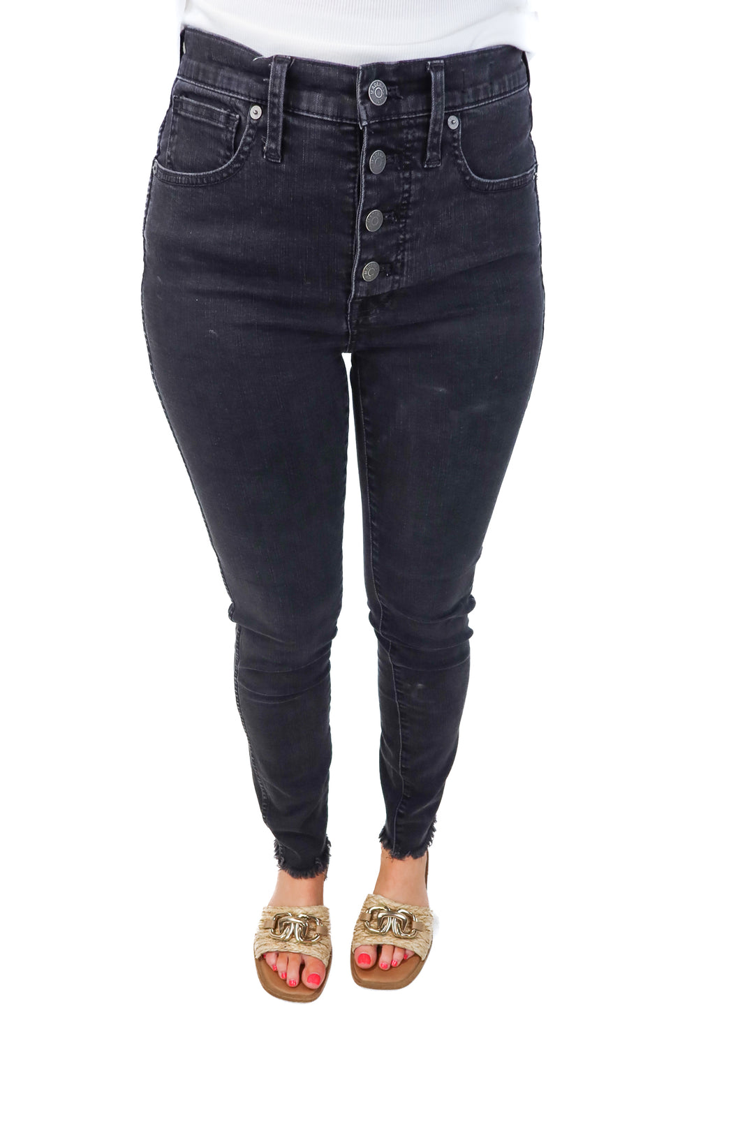 madewell black high-rise skinny jeans (27; retail $128)