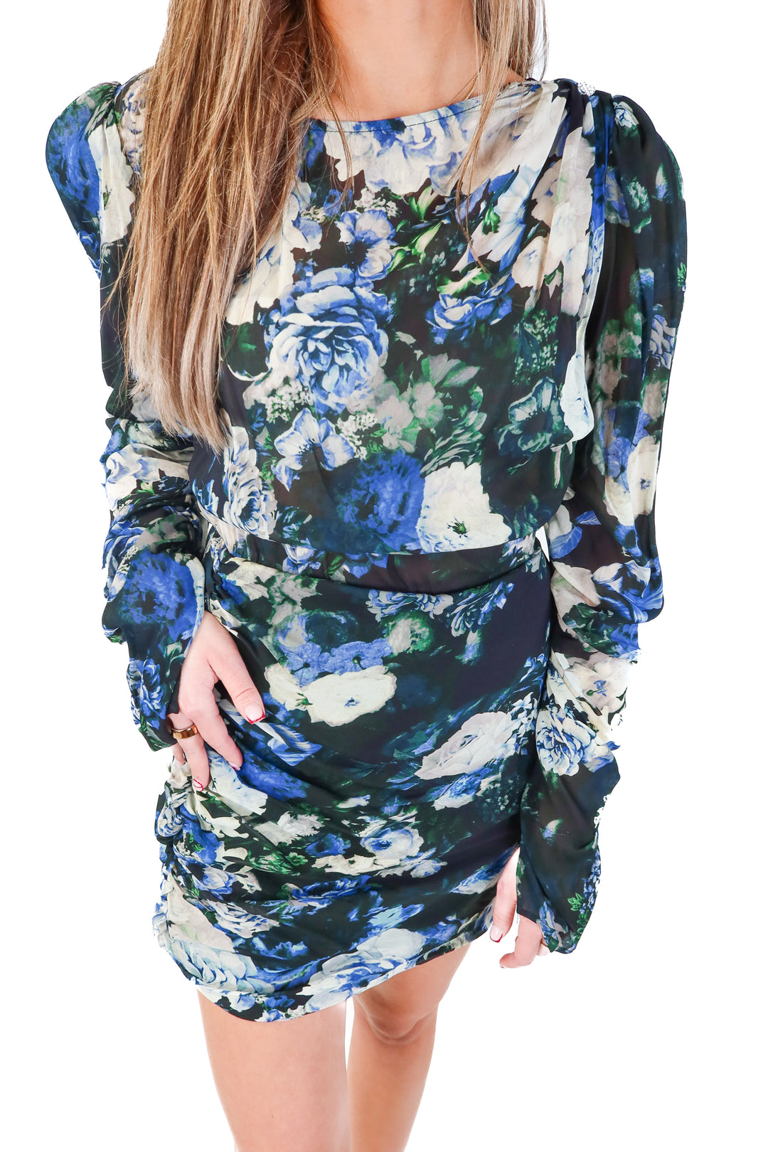 zara blue floral sheer dress (m; retail $69.90)