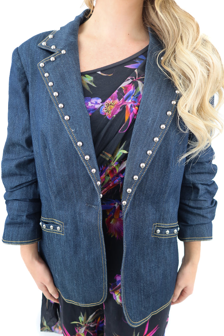 cinq a sept denim studded blazer (12; retail $595)