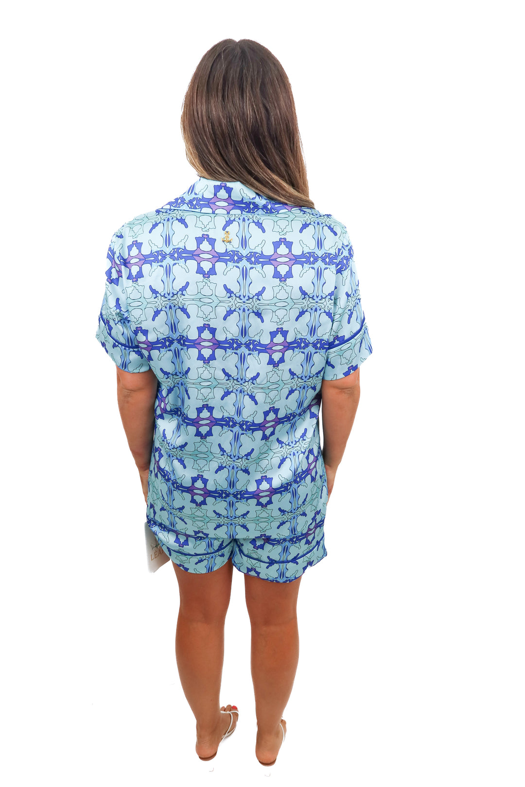 leah blue printed reversible pajama set NWT (xs/s; retail $400)