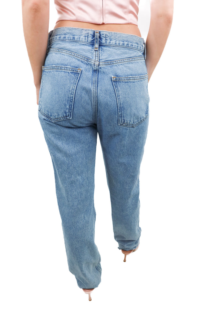 agolde light wash straight leg denim (27; retail $238)