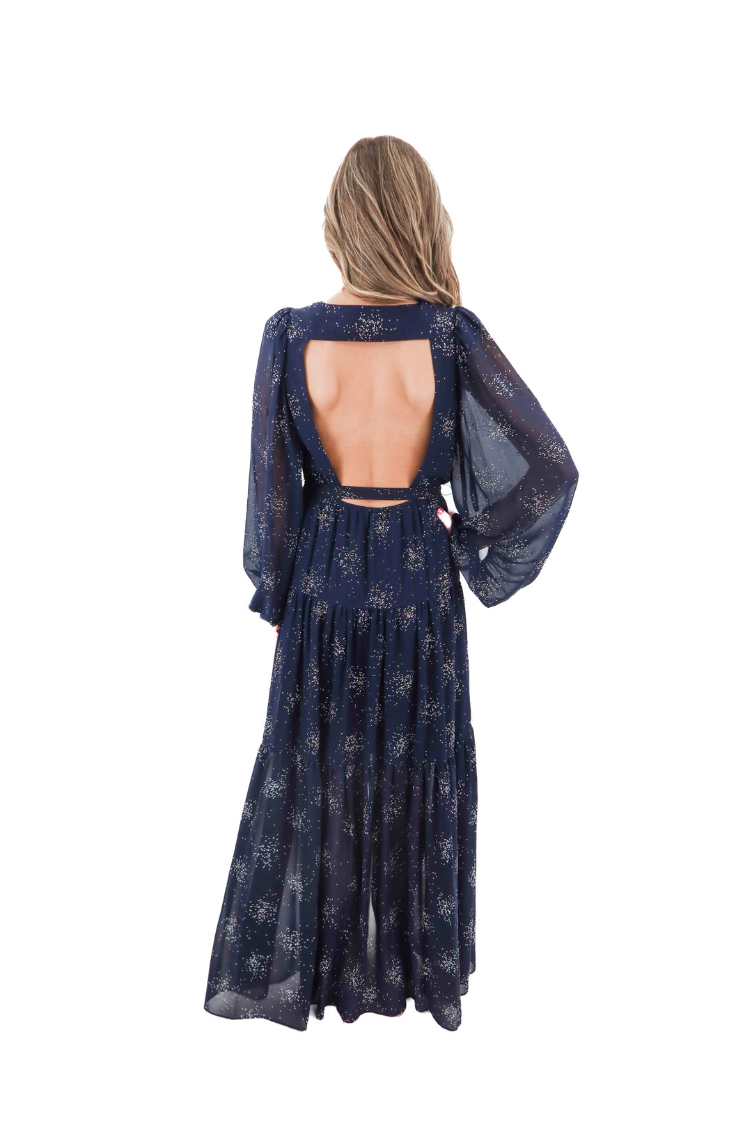 Eliza J navy sparkle maxi dress (6; retail $258)