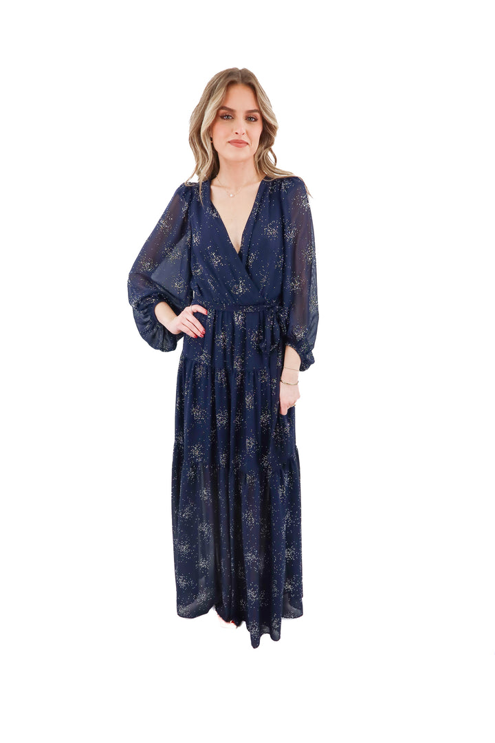 Eliza J navy sparkle maxi dress (6; retail $258)